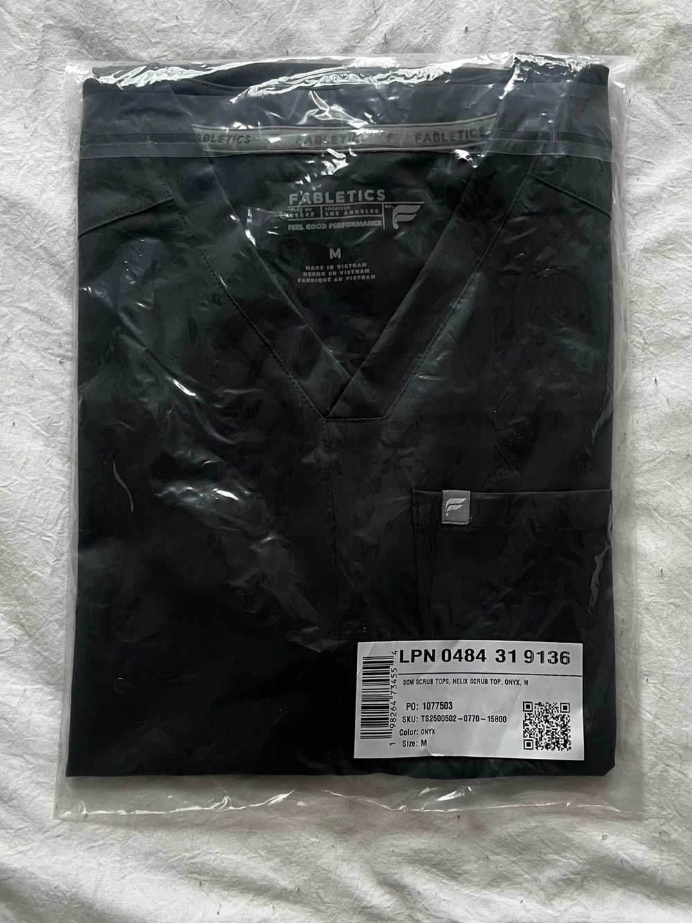 Fabletics Onyx Black V-Neck Medical Scrub Top